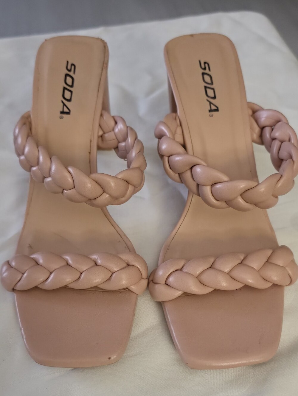 SODA Women's Braided Strap Slide Sandals - Blush
